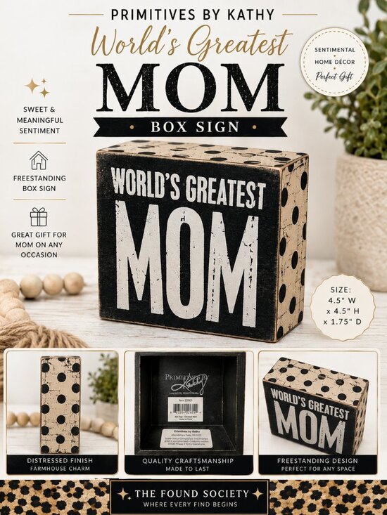 Primitives by Kathy Other - Primitives by Kathy World's Greatest Mom Wooden Box Sign | Rustic Farmhouse